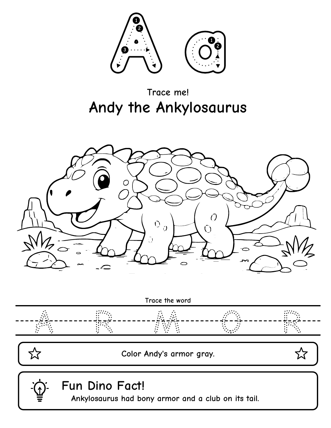 Tracing and coloring interior preview from ABC Dinosaur Search & Color